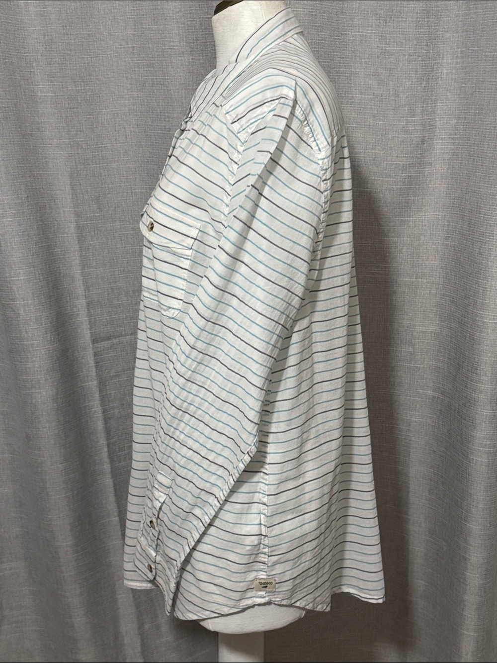 Toad & Co Organic Cotton Button Up-XL-Slightly Sheer-White/Blue-Lightweight-EUC - Picture 7 of 16